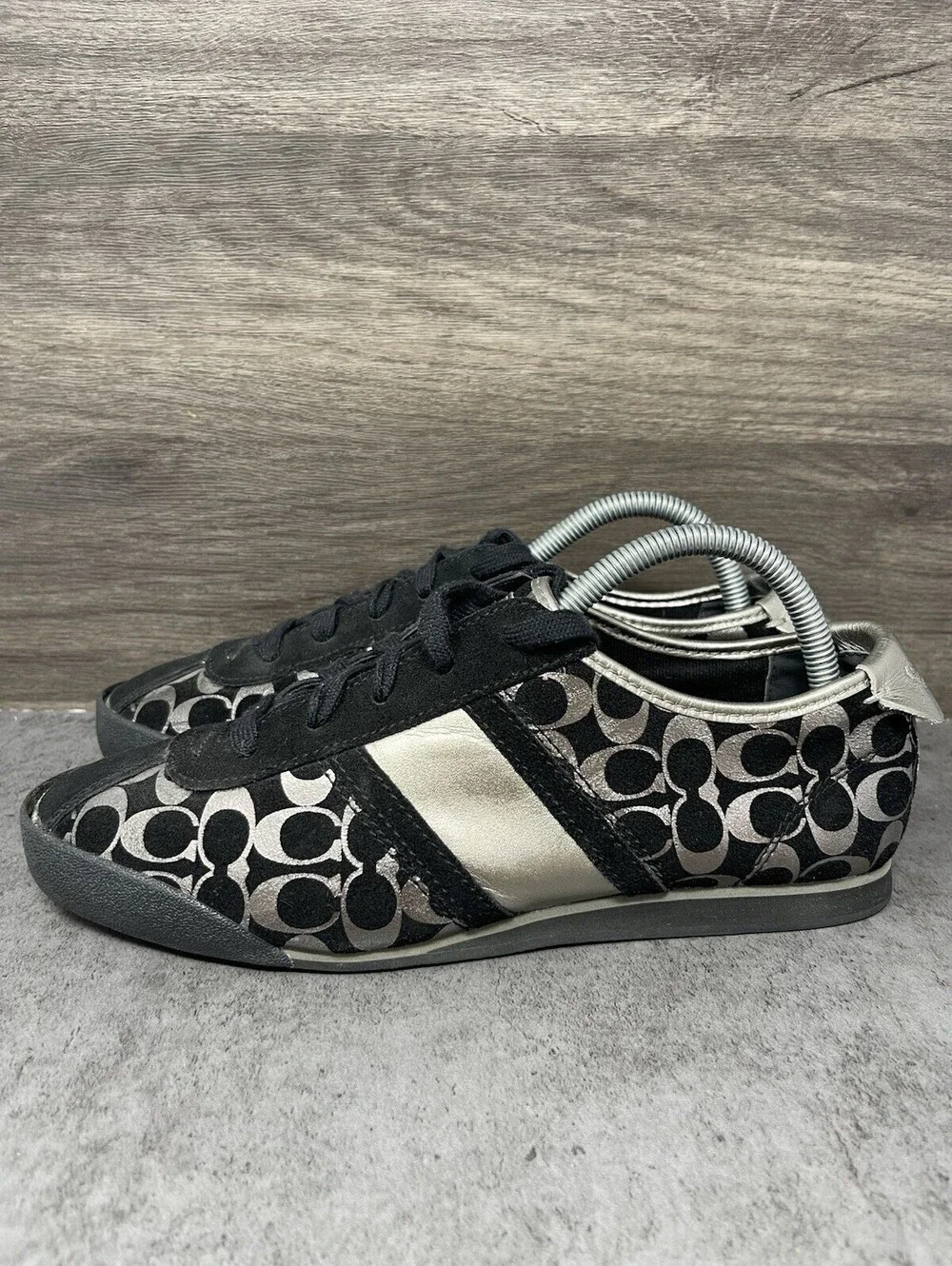 Coach Meagan Sneakers Womens Size 8.5 Black Silver Low Top Lace Up